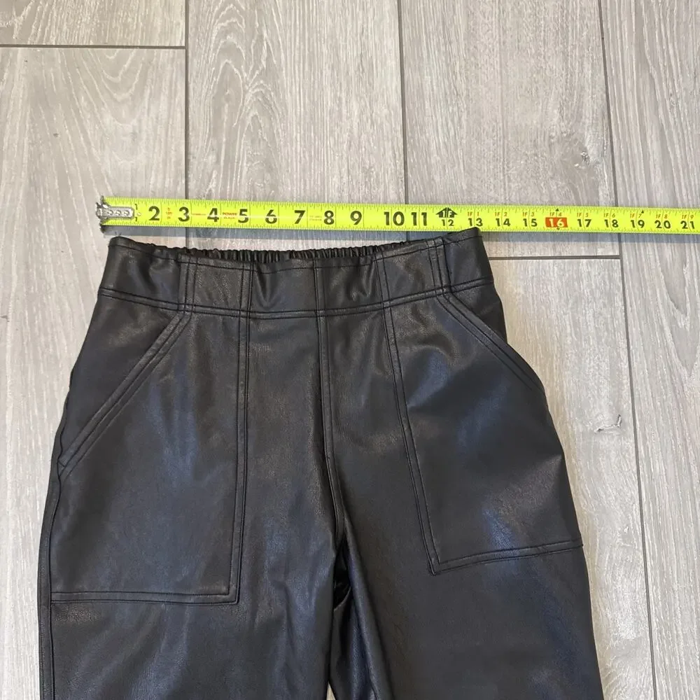 Spanx Leather Like Jogger Black Pull On Pants Faux Vegan Pockets Size Small